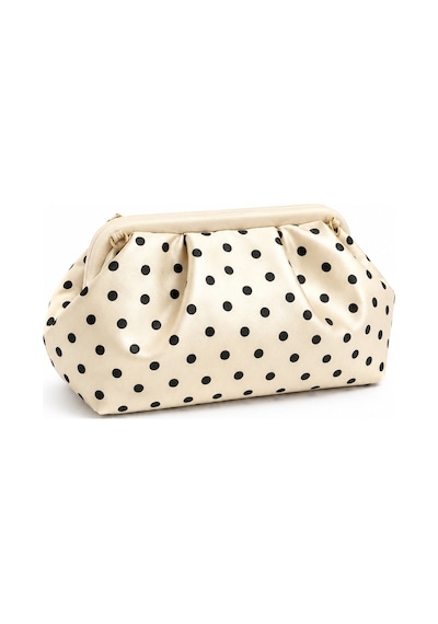 Nura Collection Kadın Premium Puantiyeli Saten Büzgülü Clutch Çanta - Krem - 896678040 Krem