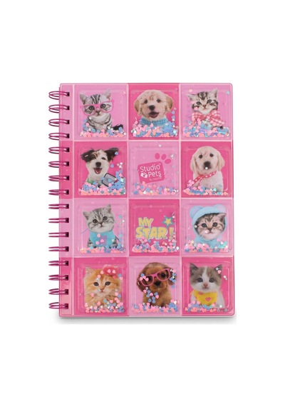 Bakgelal Studio Pets Lisanslı Hareketli Pullu Kapaklı Spiralli Defter Kedi Köpek Desenli Pembe Çocuk Defteri - 9019742809650 124-Pembe