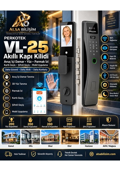 Perkotek Vl-25 Avuç İçi Damar Yüz Ve Parmak İzli Kapı Açma Kilidi