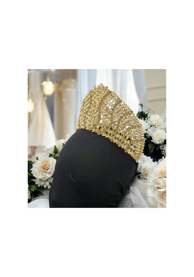 Kristal Taşlı Gelin,kına,nişan,söz,after,bride,party Taç 2 Sarı - 707821387 Sarı