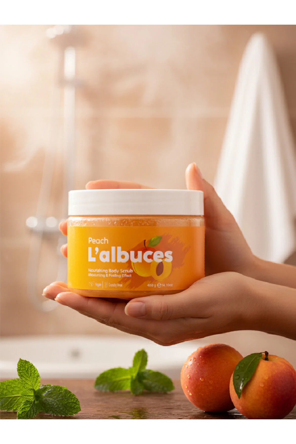 Peach Body Scrub 400gr Vegan, Temiz İçerikli, Şeftali Kokulu Pürüzsüz Cilt Bakımı