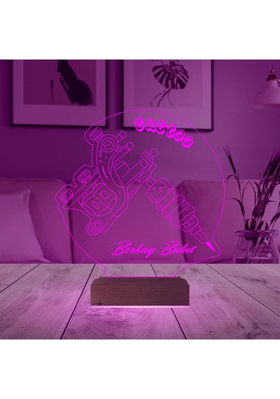 Luvivia Tattoo Tato Dövmeci Dövme Sanatçısı Hediye Kişiye Özel 3d Lamba - Masa Gece Lambası Şeffaf