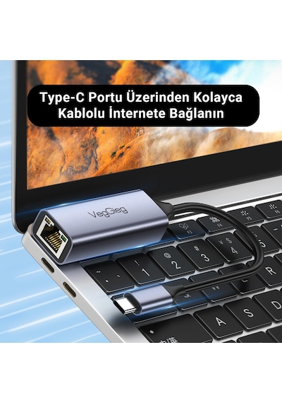 Veggieg Type-c 1000mbps Gigabit Ethernet Adaptörü Pc, Mac, Konsol, Tv Box Uyumlu