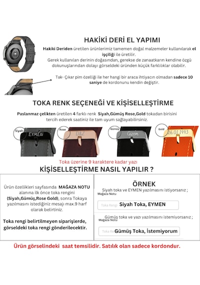 Vagave Huawei Watch Hakiki Deri Kordon Gt,-Gt2-Gt3-Gt3 , 20-22mm