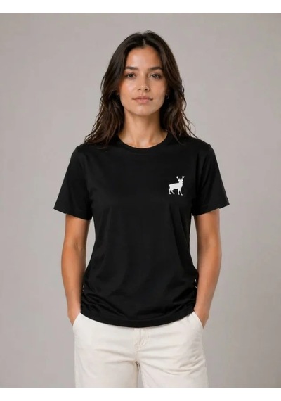 Defymoda Minimal Geyik Logolu Tişört Bisiklet Yaka Kısa Kol Yazlık T-shirt - Siyah