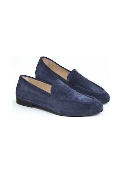 Ne&ve Shoes Lacivert Süet Hakiki Deri Kadın Loafer Ayakkabı