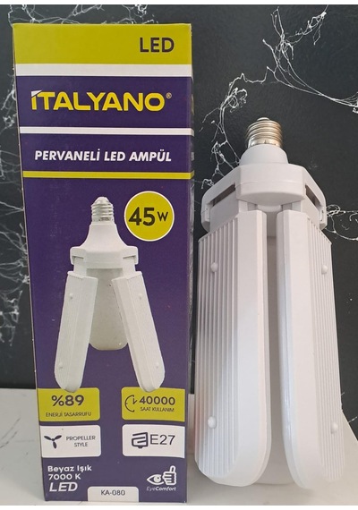 İtalyano Pervane 3 Kanat Katlanır Led Ampul 45 W 7000k Beyaz Işık E27 Duy