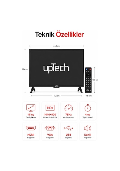 Uptech 19" Sesli Uzaktan Kumandalı 75hz 5ms Hdmı Vga Geniş Ekran Monitör