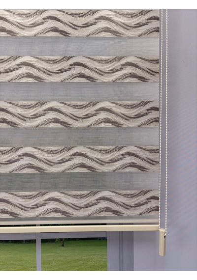 Olivia Serisi Gümüş Gri Dalga Desenli Modern Zebra Stor Perde