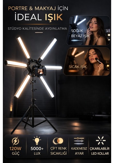 Mega Yıldız Led Stüdyo Çekim Işığı Aydınlatma Ürün-konsept-makeup-youtube 120 Watt Beyaz