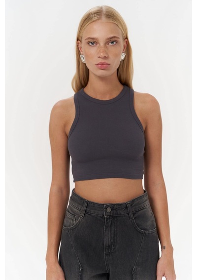 Mai Collection Mai Studios Co. 3149 - Fleur Fitilli Halter Yaka Antrasit Crop Antrasit