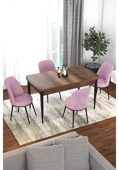 Canisa Concept Kor Serisi 70x114 Açılabilir Mutfak Masası Takımı Barok Desen Masa 4 Pembe Sandalye Masa Barok Sandalyeler Pembe