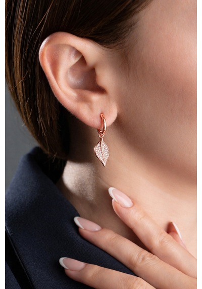 Çekirdekjewelry Işıklı Hediye Kutulu 925 Ayar Gümüş Yaprak Tasarım Küpe Pembe