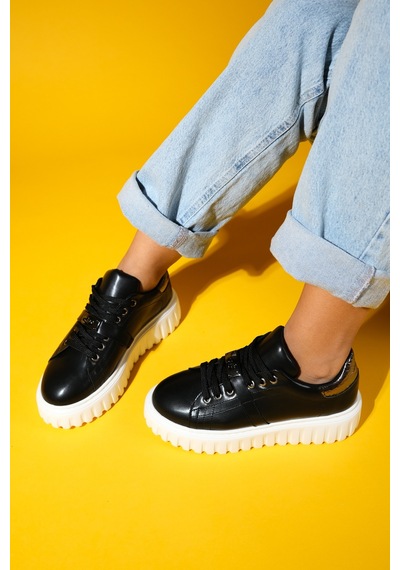 Luvishoes Luvi Shoes Andro Siyah Platin Kalın Tabanlı Kadın Spor Ayakkabı Siyah