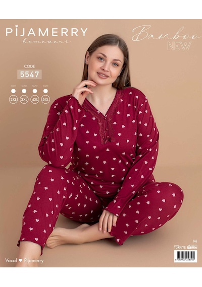 Pijamerry Kadın Büyük Beden Dantel Yaka Bambu Uzun Kol İnce Pijama Takımı 5547 - 1 Adet Kırmızı Pijamerry Kadın Büyük Beden Dantel Yaka Bambu Uzun Kol İnce Pijama Takımı 5547 - 1 Adet Kırmızı