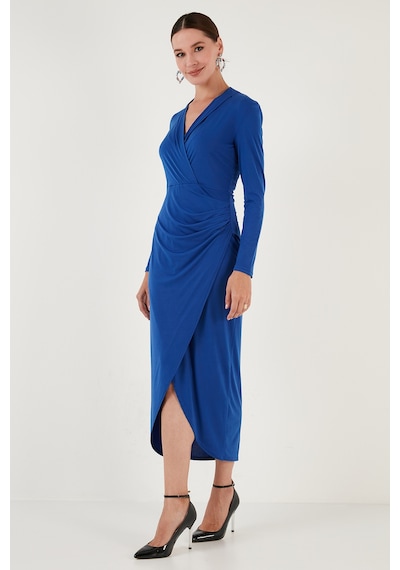 Lela Kruvaze Yaka Yırtmaçlı Drape Detaylı Midi Bayan Elbise 611El1769 Saks Lela Kruvaze Yaka Yırtmaçlı Drape Detaylı Midi Bayan Elbise 611El1769 Saks