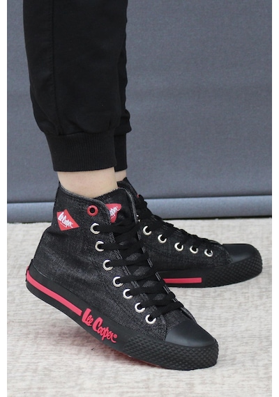 Lee Cooper Lc-30103 Anatomik Unisex Keten Kanvas Spor Ayakkabı Siyah - Kırmızı