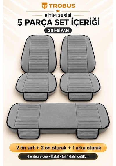 Trobus Ritim Nissan Qashqai 2007-2013 Baby Face 5'li Koltuk Minderi Gri Siyah