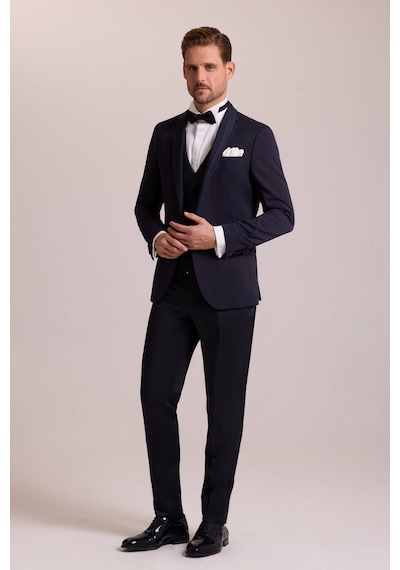 Ysf Erkek Lacivert Slim Fit Yelekli Damatlık