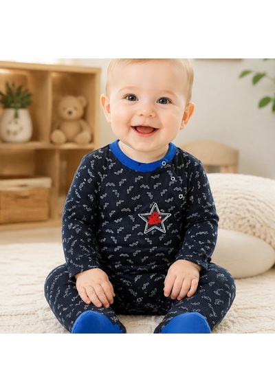 Candar Star Baby Baskılı Çıtçıt Kapamalı Erkek Bebek Tulumu 0-3, 3-6, 6-9 Ay Siyah