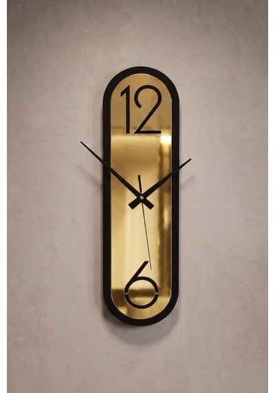 Dekoratif Ahşap Dikey Duvar Saati Modern Minimalist Sessiz Mekanizmalı Salon Ofis 18x50cm Altın