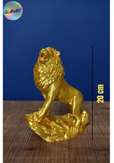 Hediyelik 3 Boyutlu Aslan Figürlü Masa Üstü Biblo Obje 3d Filamet Metalik Sarı 1 Adet