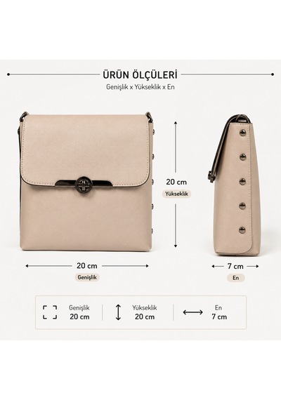 Zeydila Şık Krem Kadın Omuz & Çapraz Çanta Günlük Kullanıma Uygun Modern Tasarım