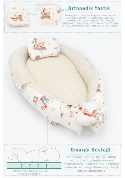 Ortopedik Puset Minder, Çarşaf, Örtü, Pike Ve Anne Yanı Babynest Yatak 6'lı Set, Animal Serisi 1 - 2 Kg