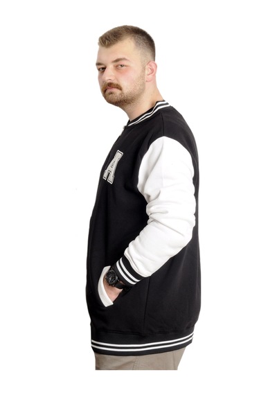 Mode Xl Büyük Beden Erkek Kolej Mont Nakışlı Ceket 23632 Siyah Siyah