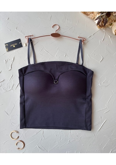 Chole İthal Pamuklu Göğsü Cut-out Halka Kaplı Detaylı İnce Askılı Füme