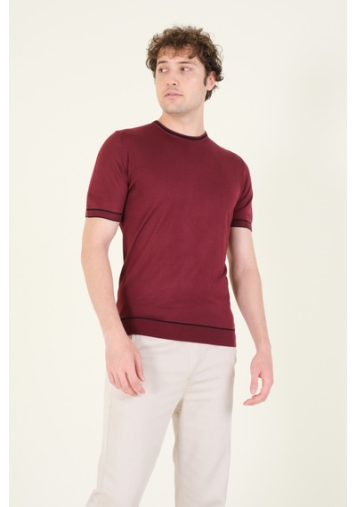 Giyim Dünyası Erkek Sıfır Yaka Biyeli Merserize T-shirt Bordo 001