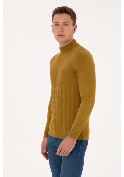 U.S. Polo Assn. Erkek Slim Fit Boğazlı Yaka Hardal Kazak 50315037-VR151