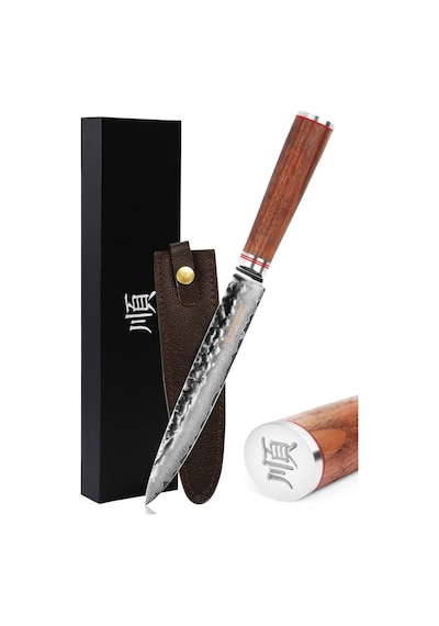Yousunlong 20cm Sashimi Bıçağı - Japon Çekiç Desenli Damascus Çelik Ve Ceviz Ağacı Saplı Takımlar Çok Renkli