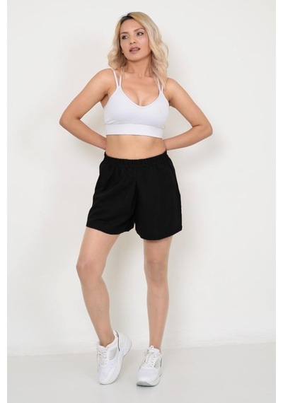 1846 İnce Dokuma Siyah Kadın Şort Siyah