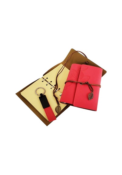 Larimar Özel Ahşap Kutulu Kırmızı Deri Defter Ve Anahtarlık Seti - 9091065991250lmr