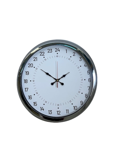 Krom 40 Cm Metal 24 Saat Göstergeli Özel Tasarım Duvar Saati