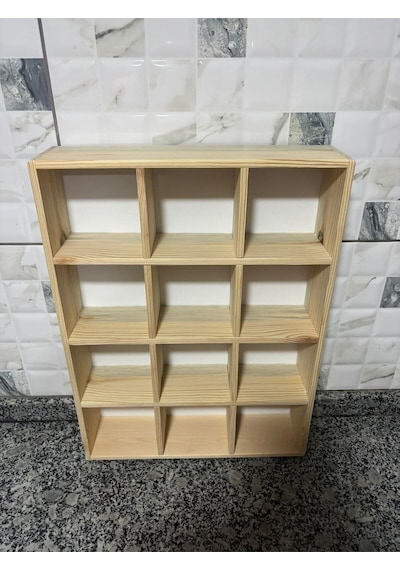 Kupa Rafı Kahve Köşesi Doğal Ahşap 16 Bölmeli 11x11 Cm Kupa Rafı Diğer