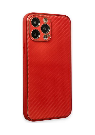 Apple Uyumlu - iPhone 13 Pro Kılıf Coco Karbon Silikon - Kırmızı