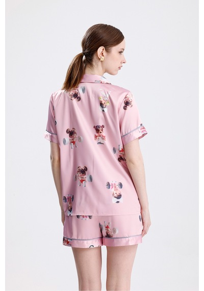 Laperissa Luna Desenli Saten Şortlu Pijama Takımı Pembe