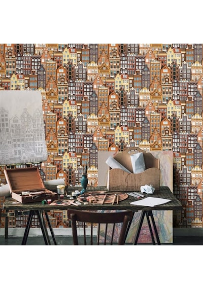 Adawall Roka 16m2 Duvar Kağıdı 23101 Serı Manzara Desen 3boyutlu Silinebilir Kırmızı - Kahverengi