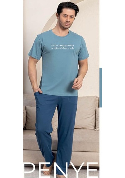 Pijamerry Erkek Bisiklet Yaka Kısa Kol Penye Pijama Takımı 5832 - 1 Adet Açık Mavi