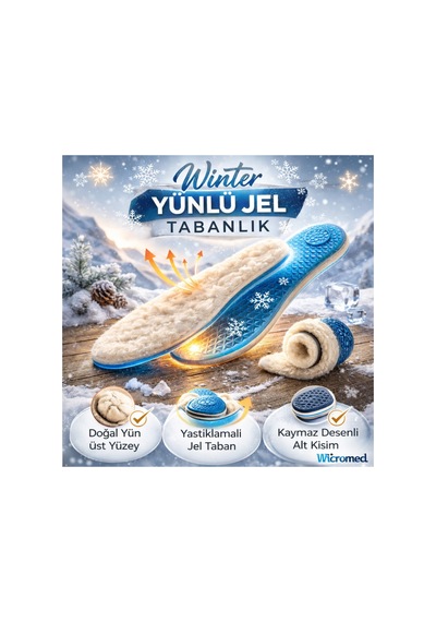 Soft Winter Sıcak Tutan Termal Yünlü Kışlık Ortopedik Jel Silikon Tabanlık Mt7033