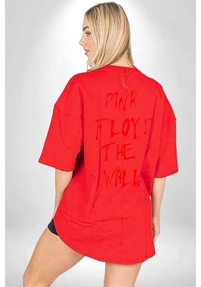 Pink Floyd The Wall Kırmızı Oversize Unisex Ön Ve Sırt Baskılı Tişört Kırmızı