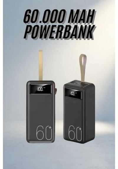 Taşınabilir Powerbank 60000 Mah Led Fenerli 4'lü Şarj Kablosu Çr