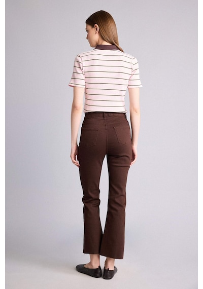 Defacto Crop Flare Fıt Yüksek Bel Bilek Boy Jean Pantolon H8501ax26spbn336 Kahve-bn336