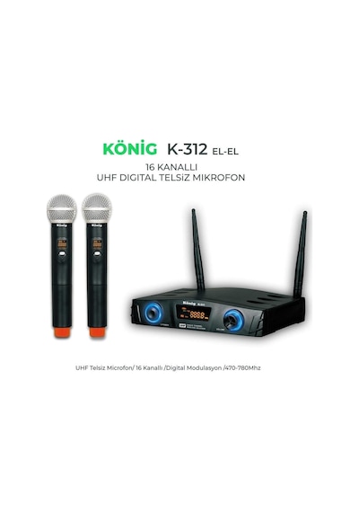 König K-312 Çift El Kablosuz Telsiz Mikrofon