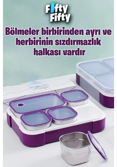 Vagonlife Lunch Box 1000 Ml Sızdırmaz,karışmaz 5 Hazneli Yeni Nesil Sefer Tası -fflbox40097 Mor