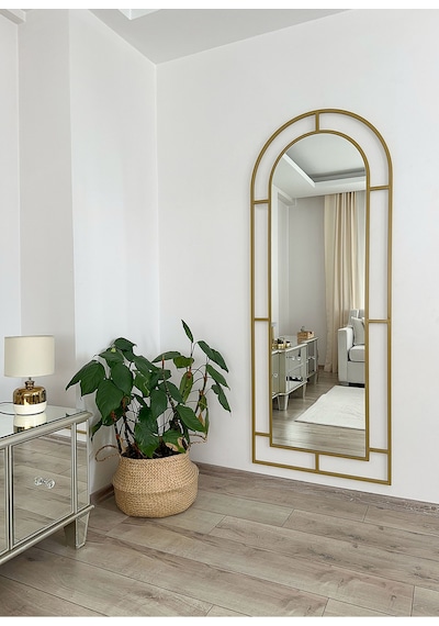 Effe Gold Metal Çerçeveli 180x70 Cm Pencere Model Oval Ayaklı Boy Aynası