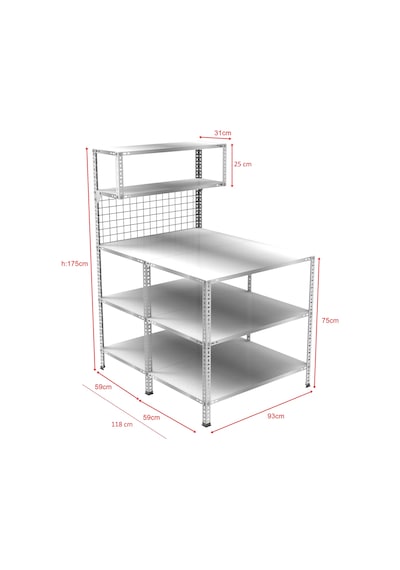 3 Katlı Duble Paketleme Masası 118x93 Cm - 2 Raflı Tel Kafesli , Atölye, Depo, Hobi Çalışma Masası Gri