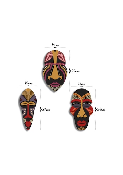Dekoratif Üçlü Ahşap Tablo Otantik Maske Kabile Mask Süs